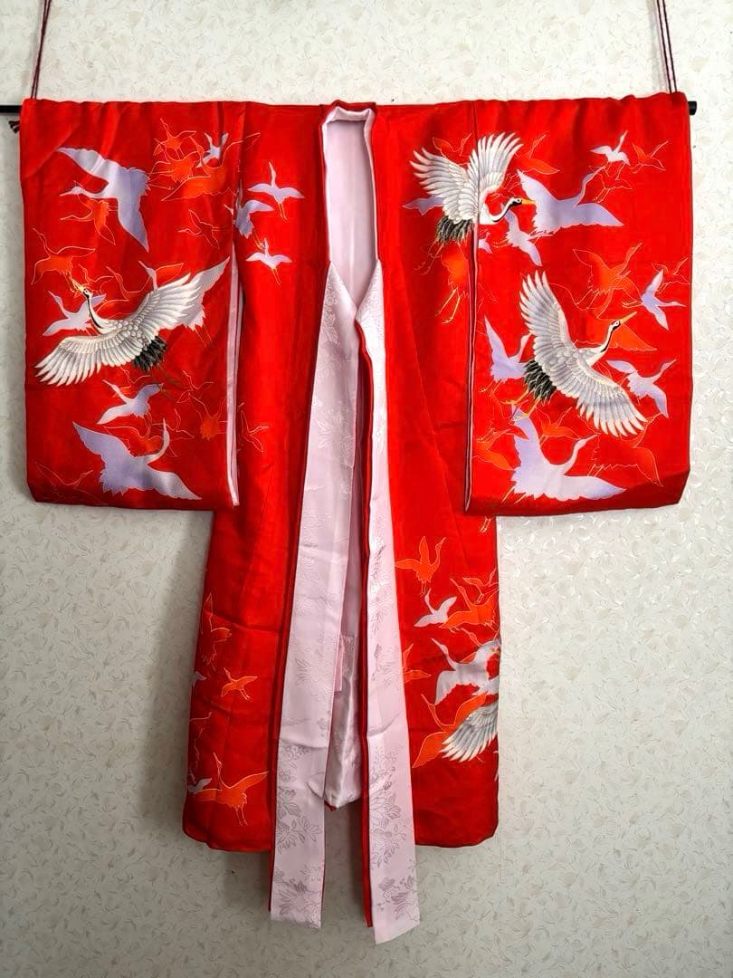 お宮参り 祝い着 掛け着 産着 長襦袢付き 赤 朱赤 鶴 女の子