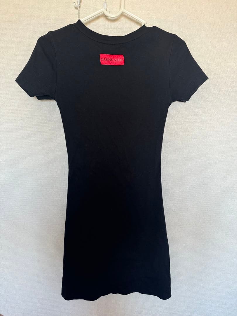 MARINE SERRE ブラック×レッド 半袖 ミニワンピース