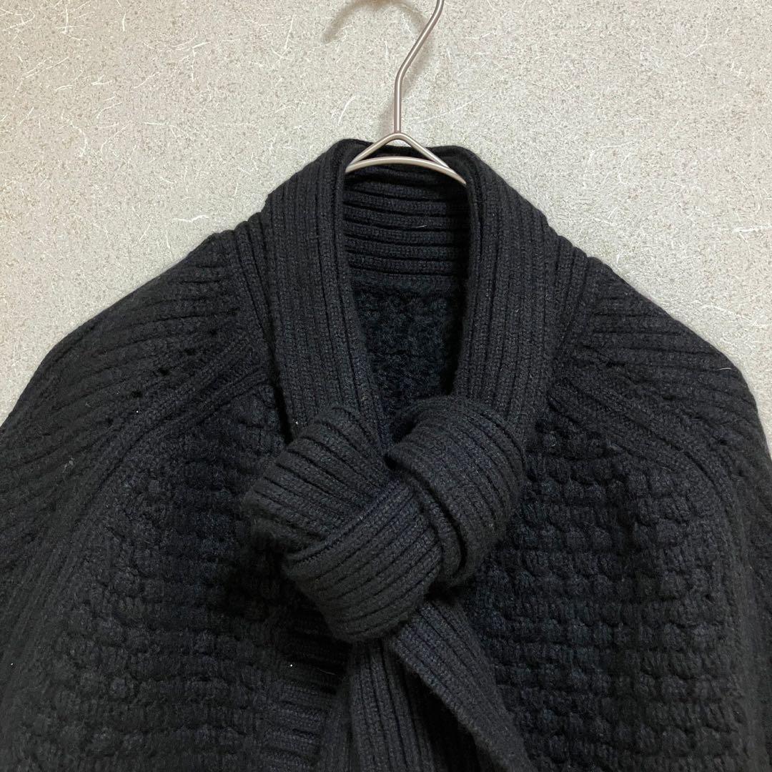 10【三陽商会】カシミヤニットケープ ショールカラー リボン ボウタイ カシミア