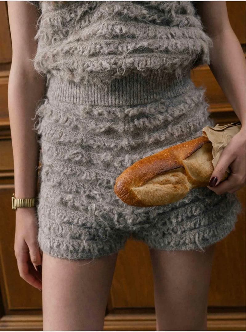 THE TOE シャギーニットショートパンツ　graybeige