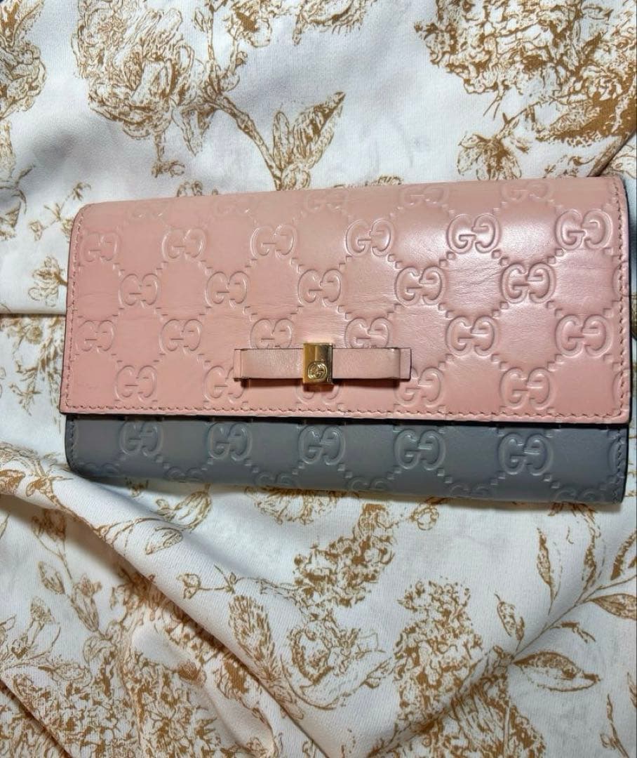 GUCCI 長財布　バイカラー ピンク/グレー