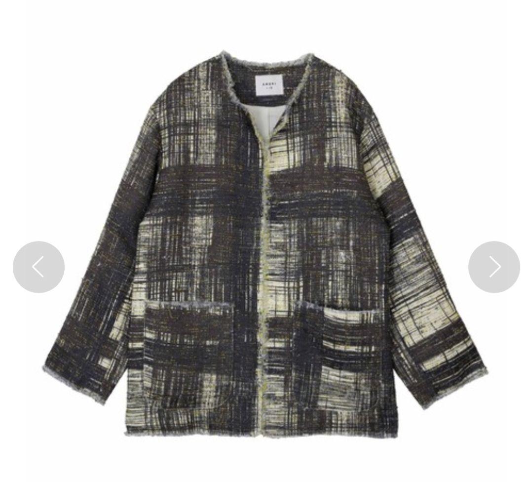 ［アメリヴィンテージ]レディライクプリントツィードジャケット//ブラック//S