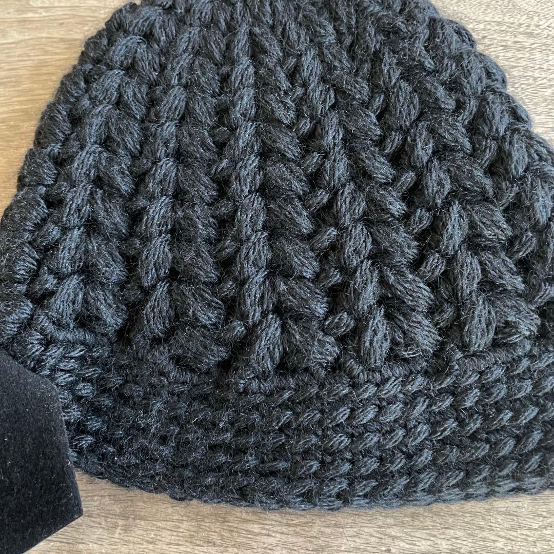 ヒトミシノヤマ　ボーボリー ニットクロッシェ フェルトリボンリボン　黒　ニット帽