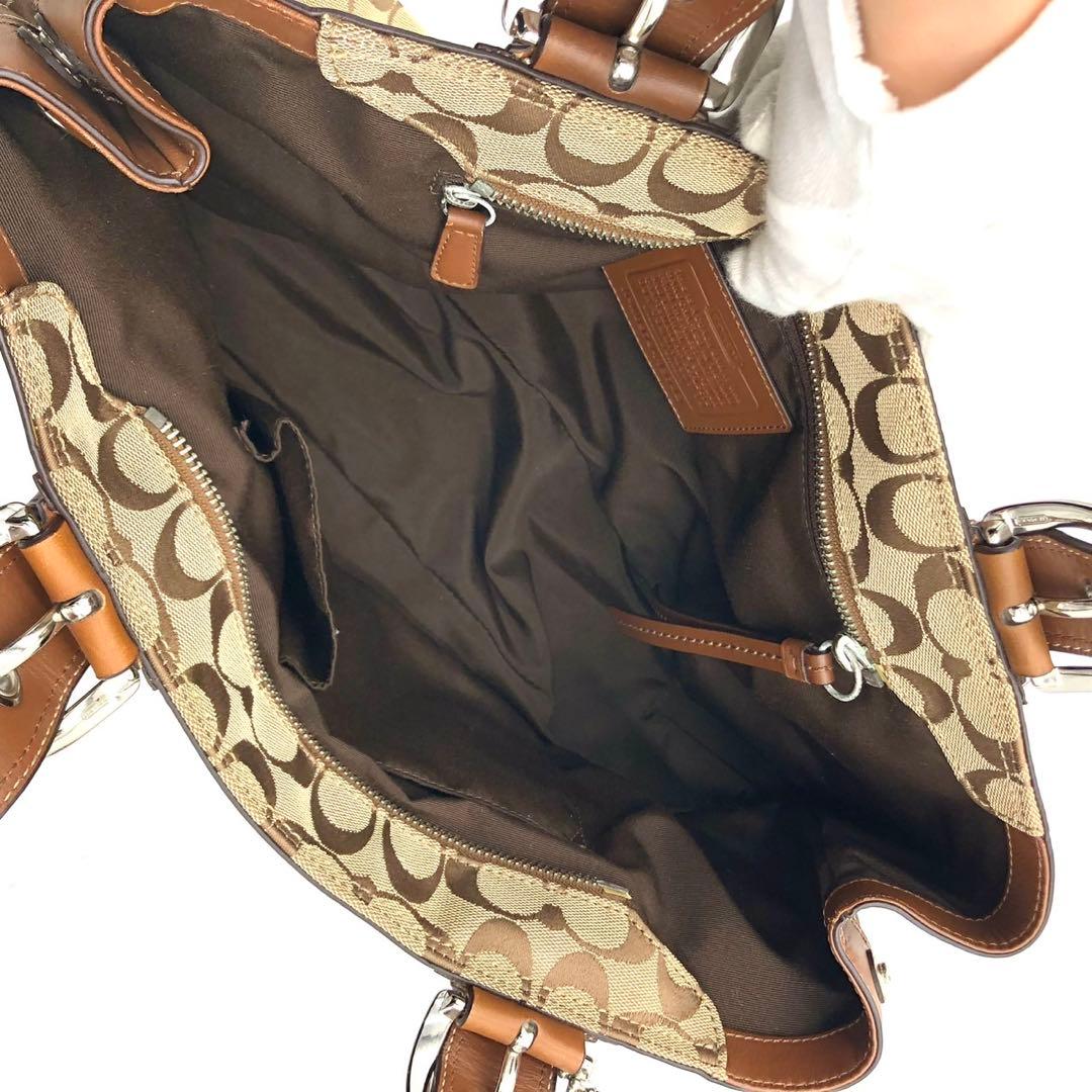 COACH コーチ トートバッグ シグネチャー キャンバス レザー ブラウン