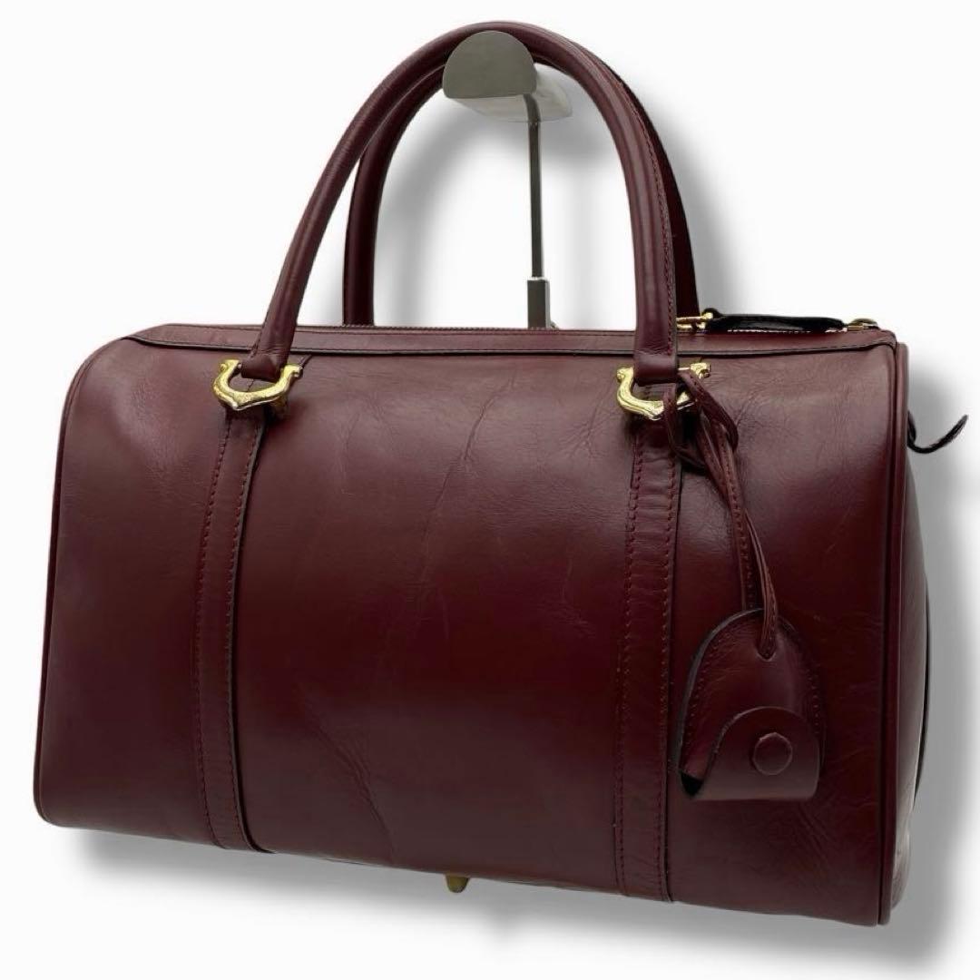 希少 Cartier レザー ハンドバッグ ボストンバッグ Vintage 本革