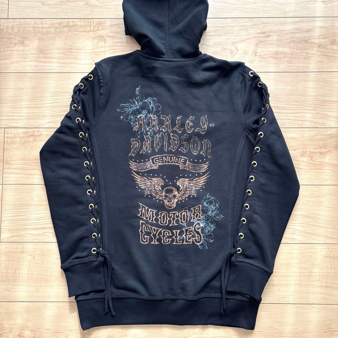 【極希少/Y2K】ハーレーダビッドソン レースアップパーカー ラインストーン S
