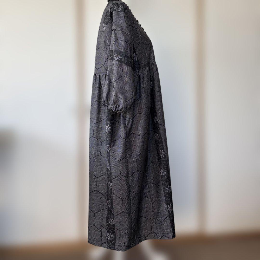 着物リメイク　古布大島紬　和装リメイク 和モダンカジュアル　旅行　体型カバー