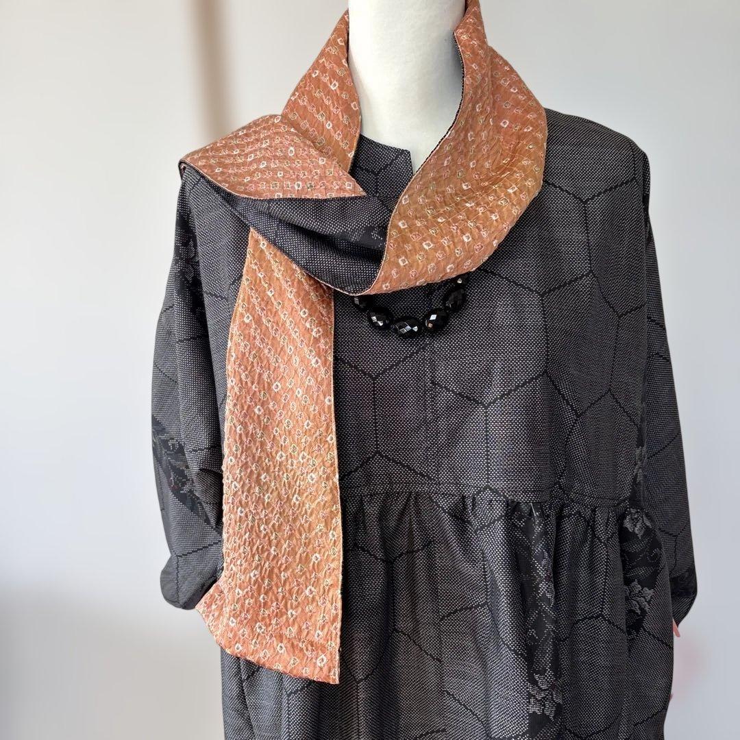 着物リメイク　古布大島紬　和装リメイク 和モダンカジュアル　旅行　体型カバー