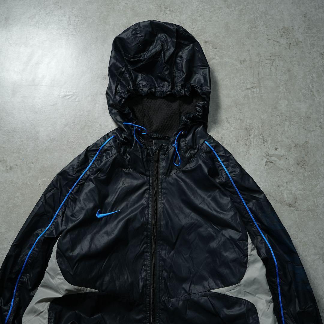 00s y2k NIKE フードナイロンジャケット 刺繍ロゴ 流線形 テック系