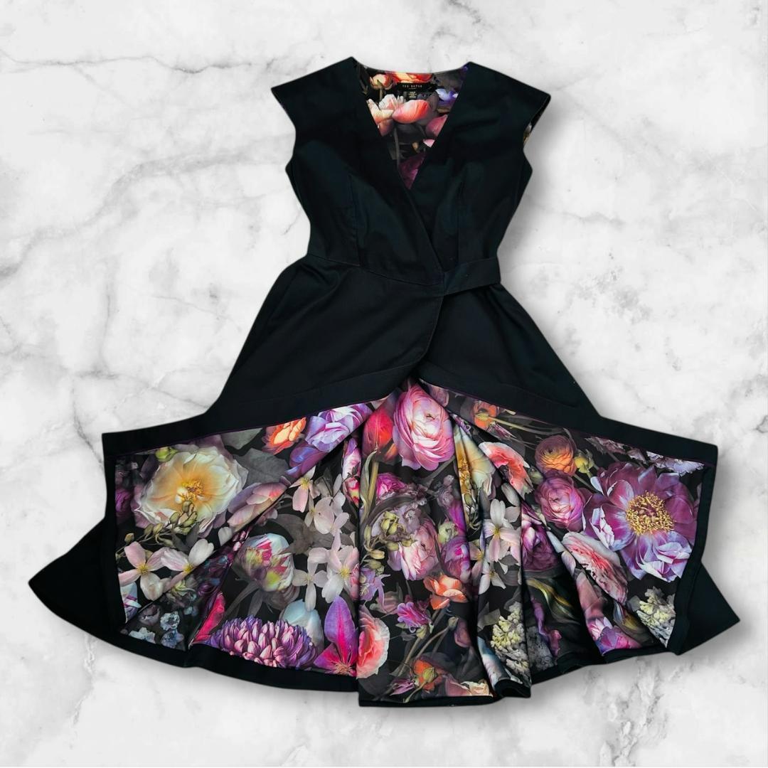 美品 テッドベイカー ラップワンピース ベルテッド 膝丈 ドレス 1 S〜M