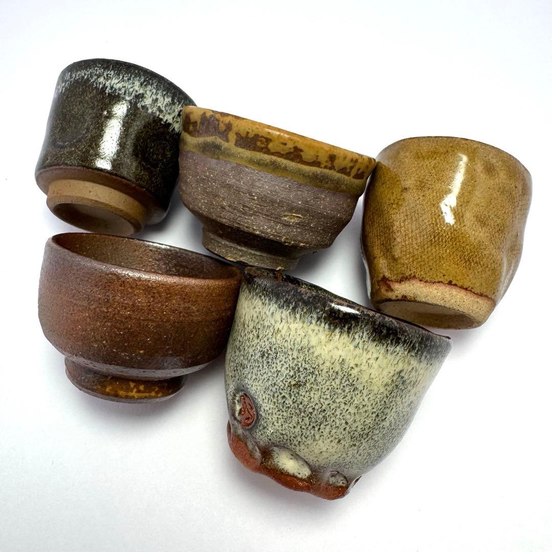 新品未使用 越前焼き お猪口 ぐい呑み 酒器 5客セット 共箱 伝統工芸 陶芸