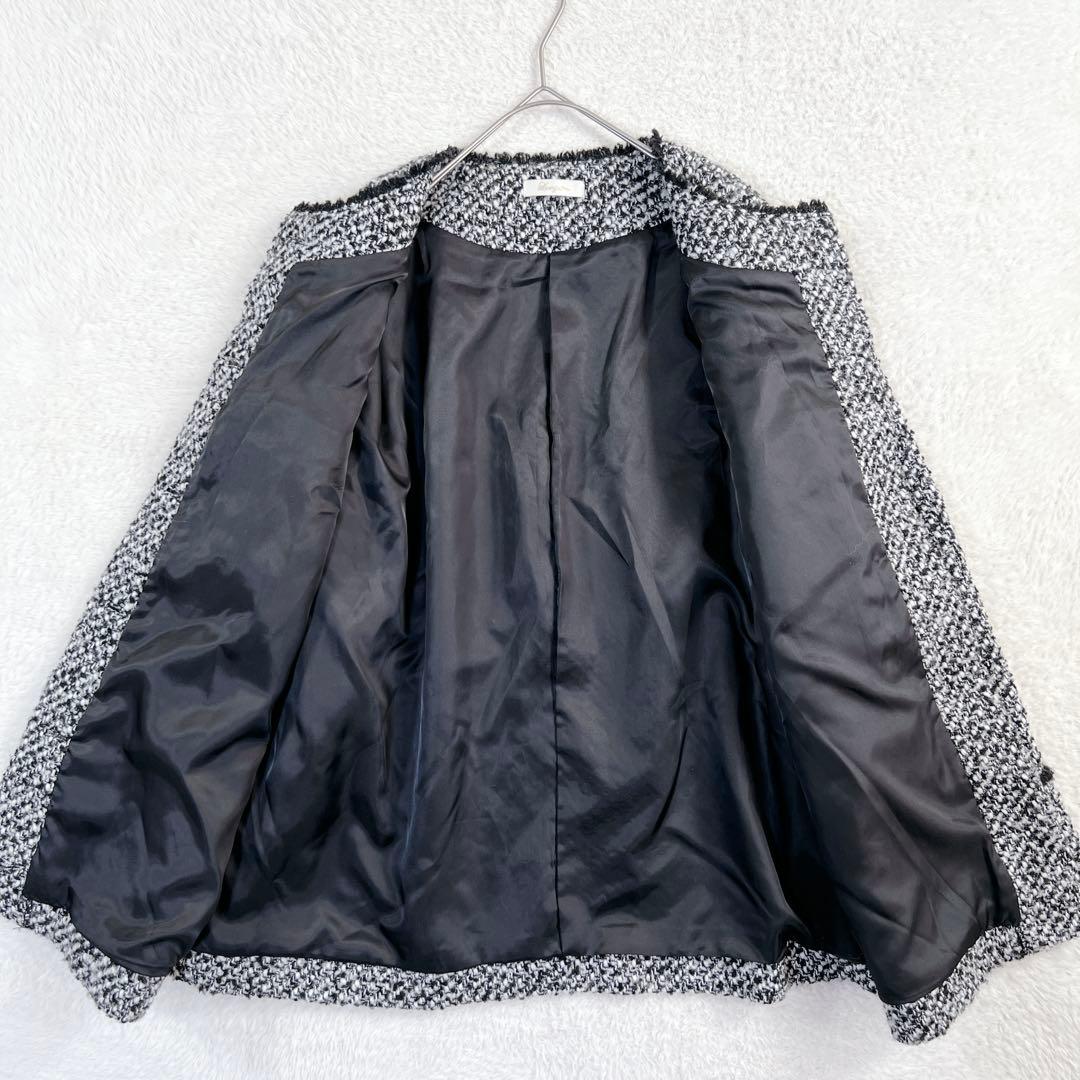 美品✨ラウンジドレス ツイードジャケット ノーカラー ウール 黒 人気完売品