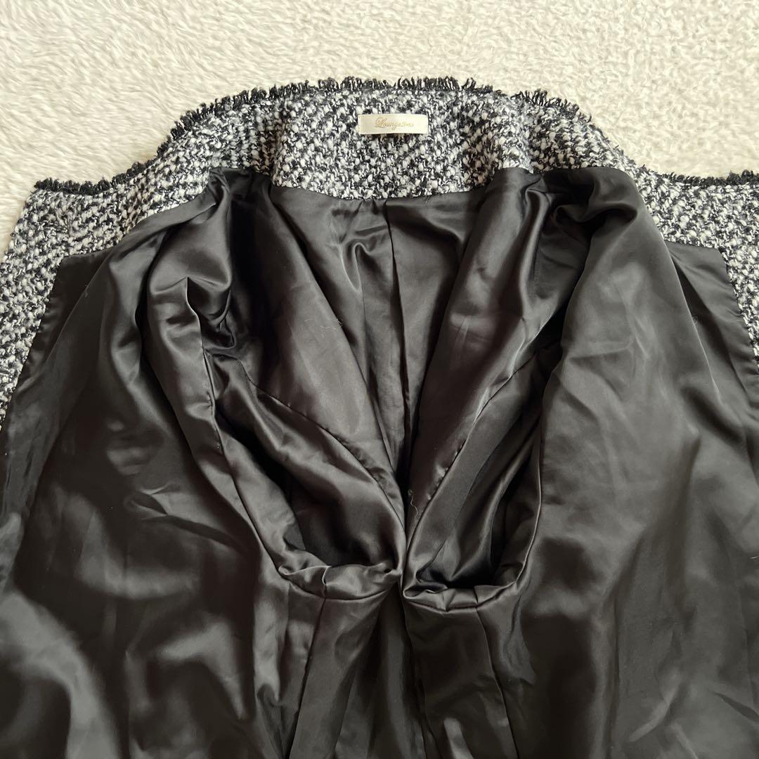 美品✨ラウンジドレス ツイードジャケット ノーカラー ウール 黒 人気完売品