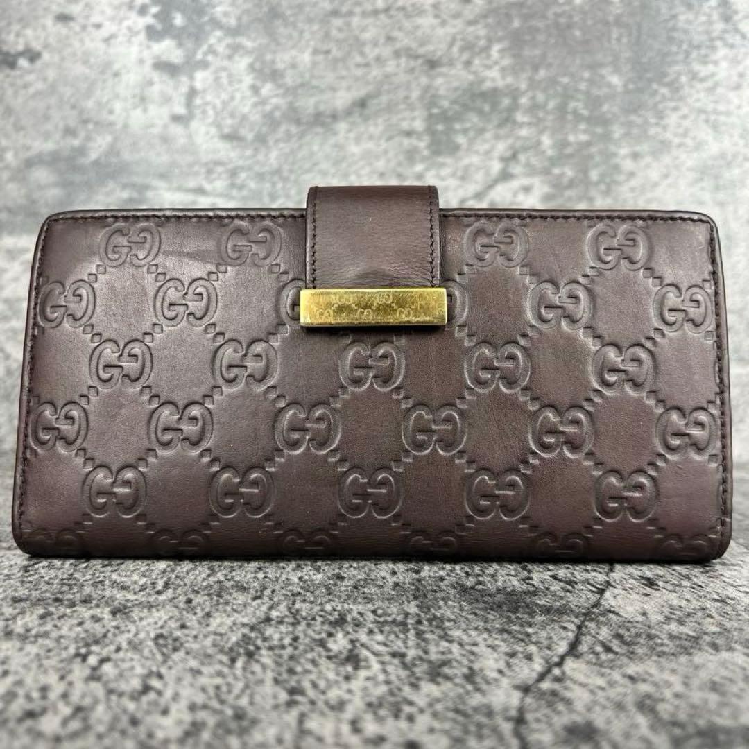 GUCCI シマ レザー エンボス GG ゴールド金具 Wホック