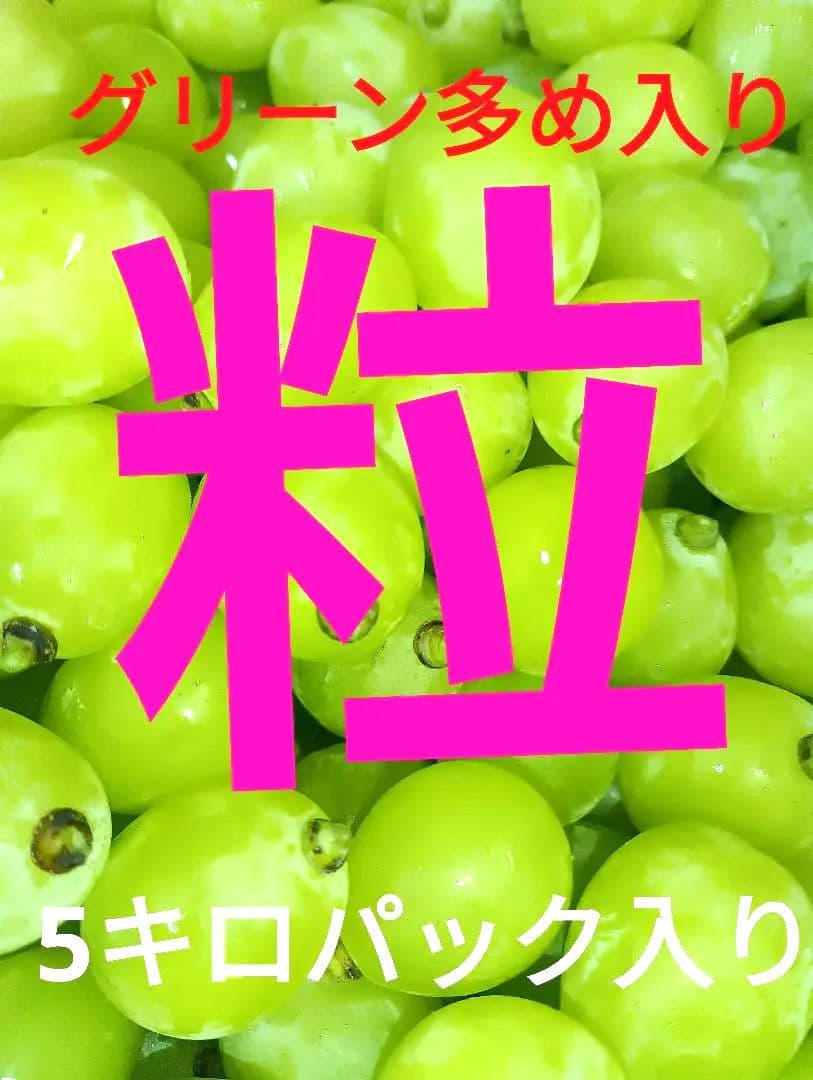 シャインマスカットの、グリーン多め入り5キロの粒バック入りになります。
