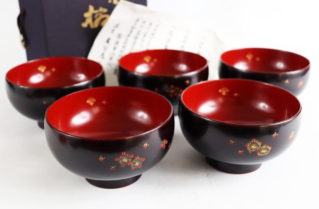 輪島塗 梅沈金御汁椀 藤野孝一郎 吸物椀 五客