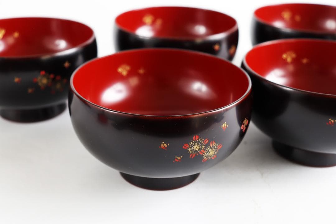 輪島塗 梅沈金御汁椀 藤野孝一郎 吸物椀 五客