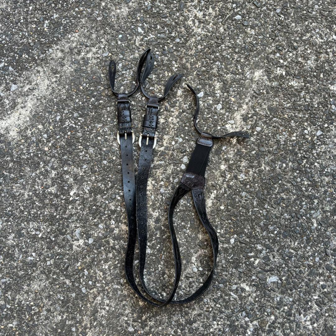 DOUBLE RL RRL サスペンダー ブラック レザー 革