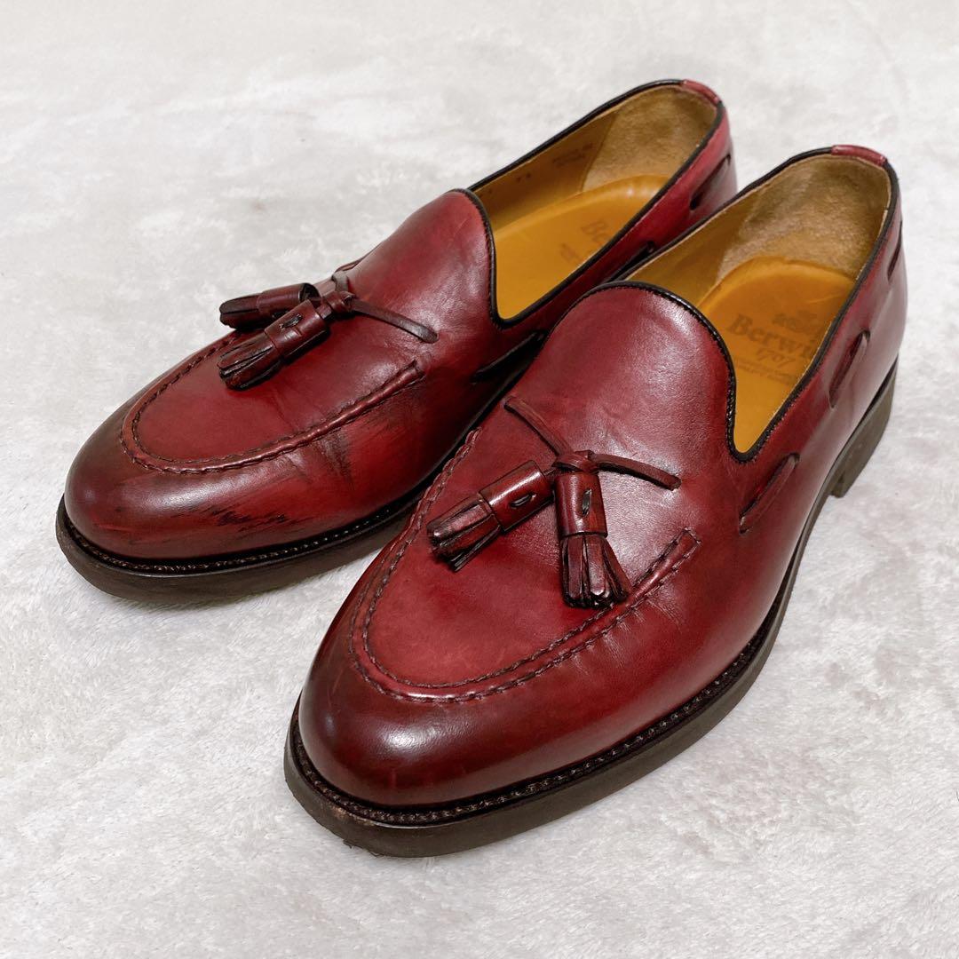 美品　バーウィック　タッセルローファー　バーガンディ　UK7.5　27cm　革靴
