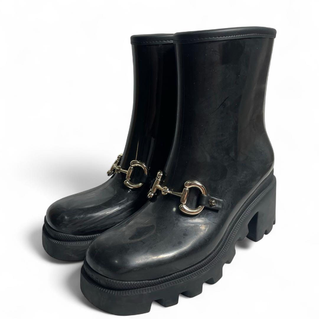 GUCCI ホースビット黒 ラバー ショートレインシューズサイズ 38