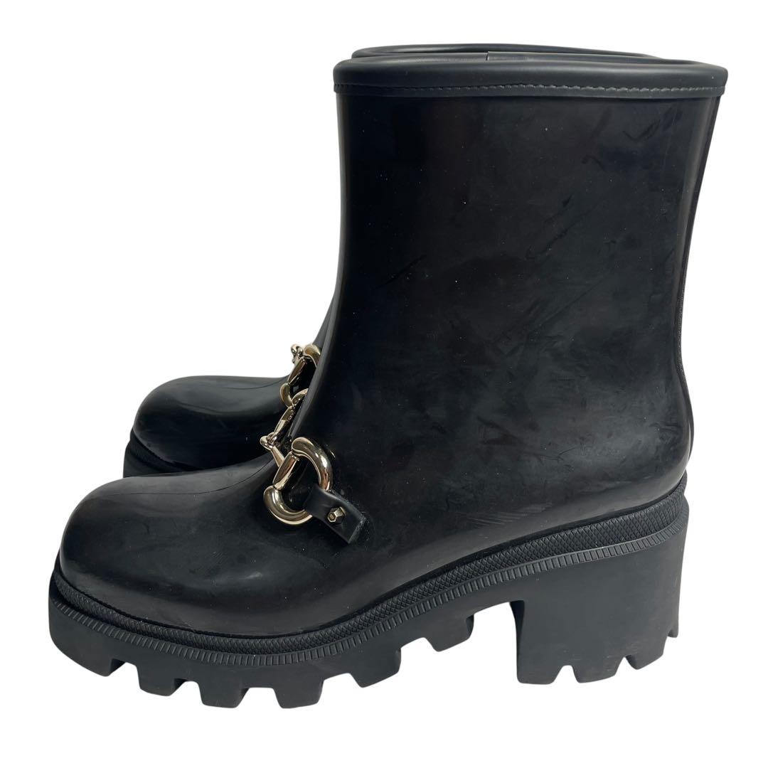 GUCCI ホースビット黒 ラバー ショートレインシューズサイズ 38