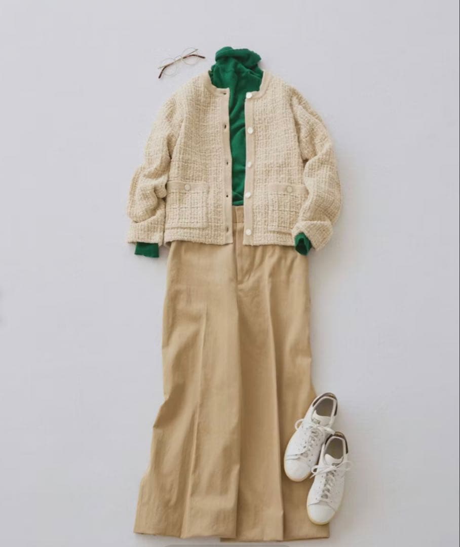 美品✨北欧、暮らしの道具店 「カジュアルも、きちんとも」ツイードニットジャケット