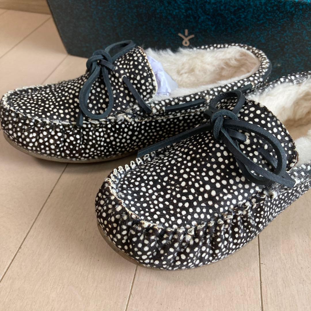 【美品】エミュー emu Amity モカシン シューズ ハラコ ムートン 総柄
