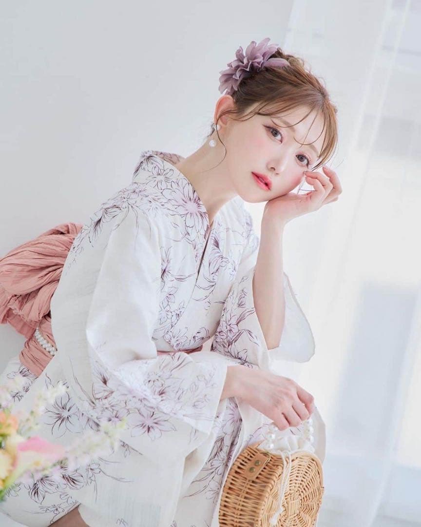 sugarアイボリー 花柄 浴衣　4点セット