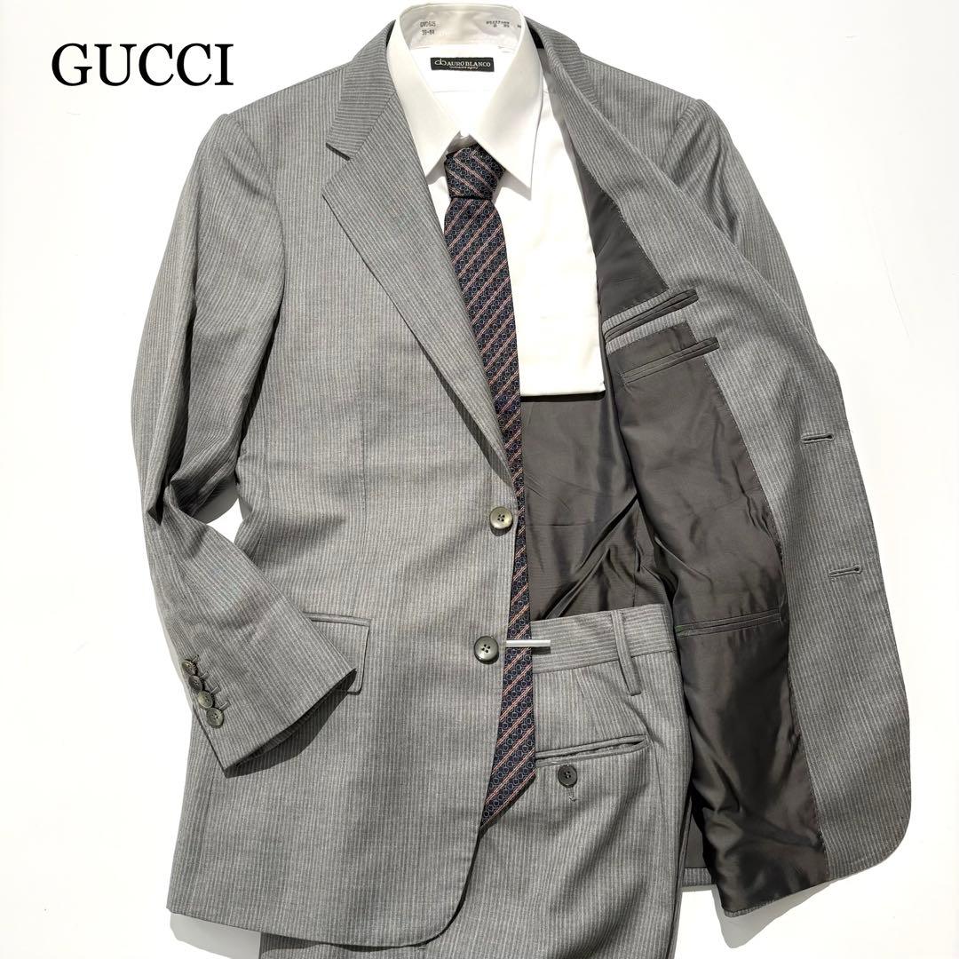 【極美品】GUCCI スーツ セットアップ グレー ストライプ 46