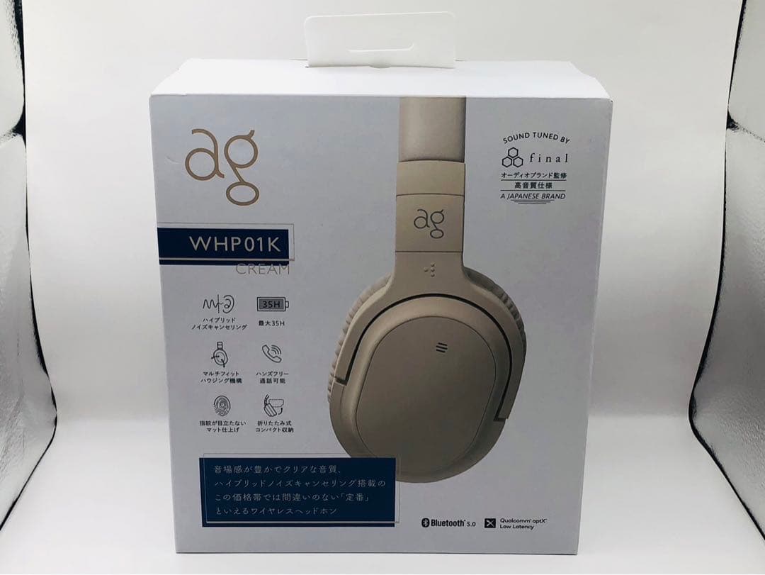 ag WHP01K ワイヤレスヘッドホン bluetooth クリーム