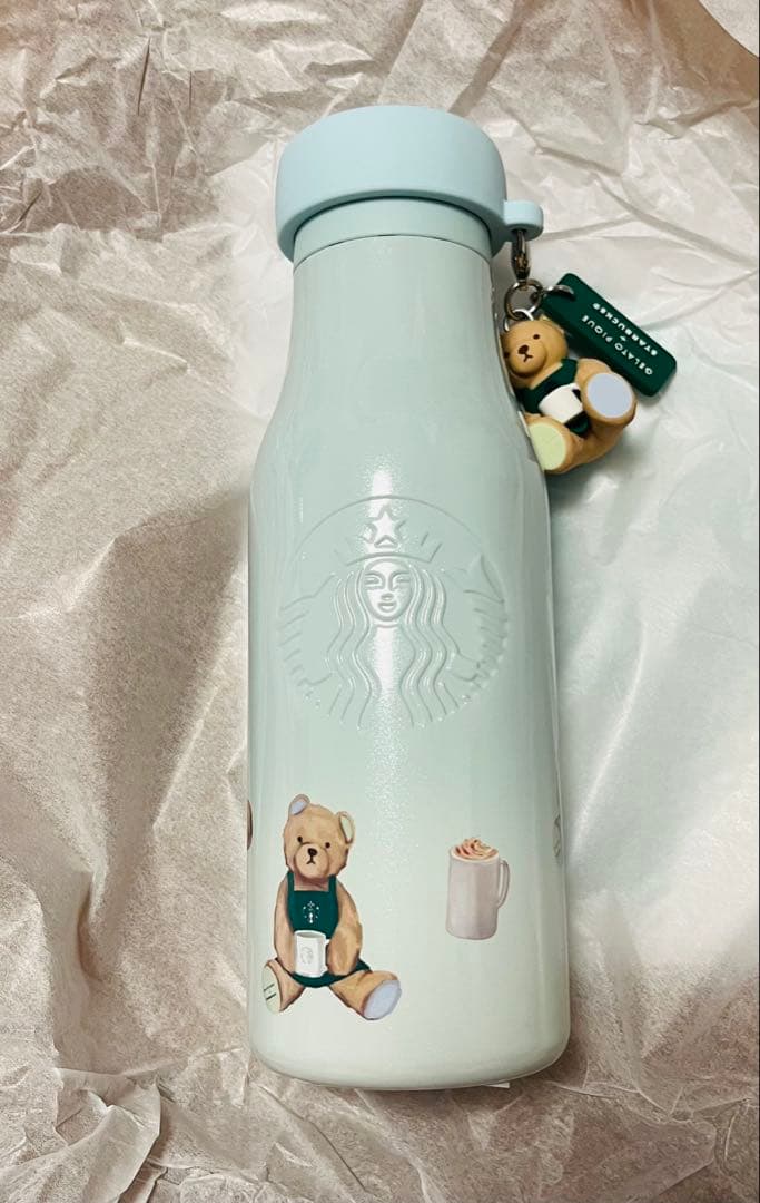 チケット付　スタバ　ジェラピケ　ミントグリーン　ベアチャーム　ステンレスボトル