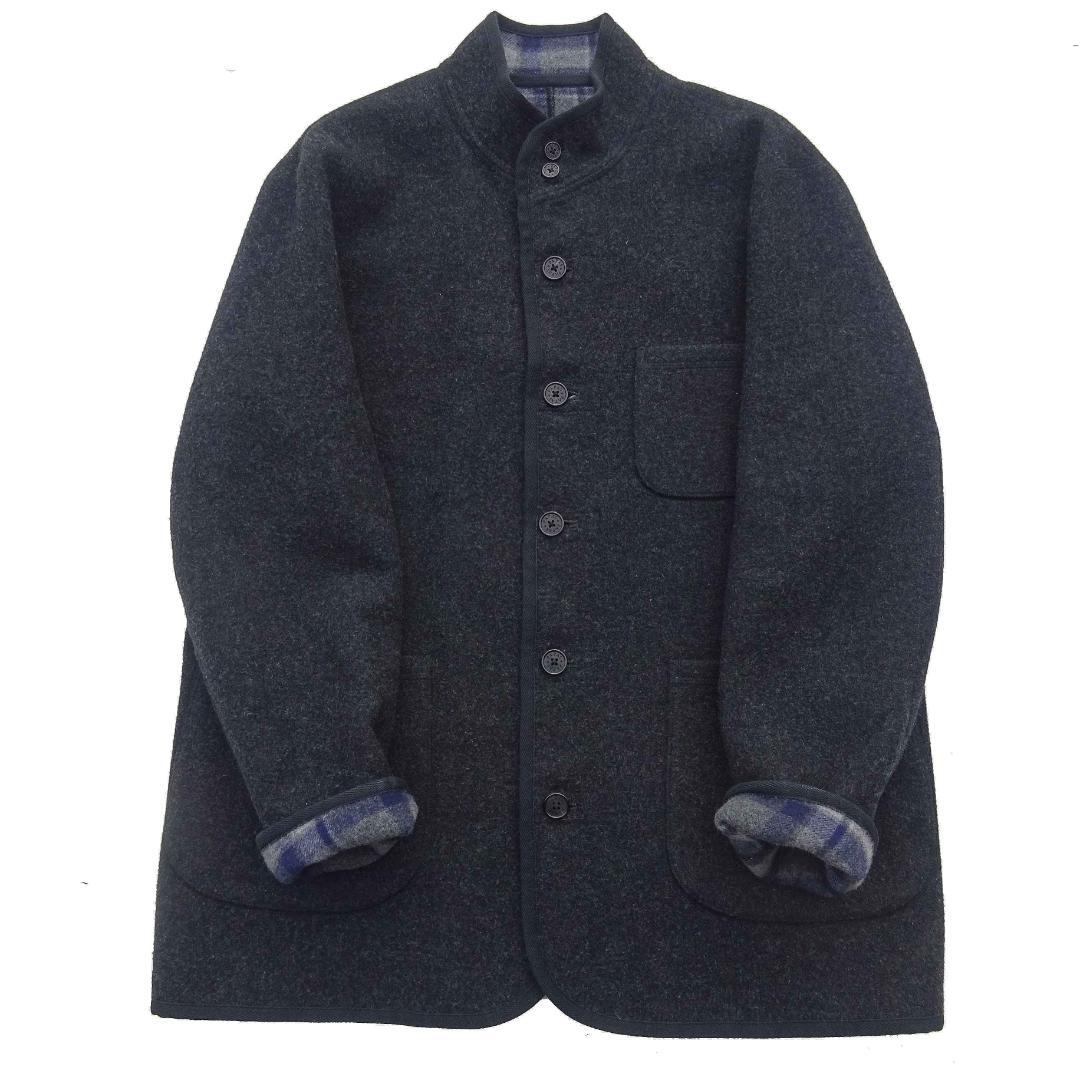 Papasパパス＋アンゴラ&カシミヤ混ウールジャケットダブルフェィス灰×チェック