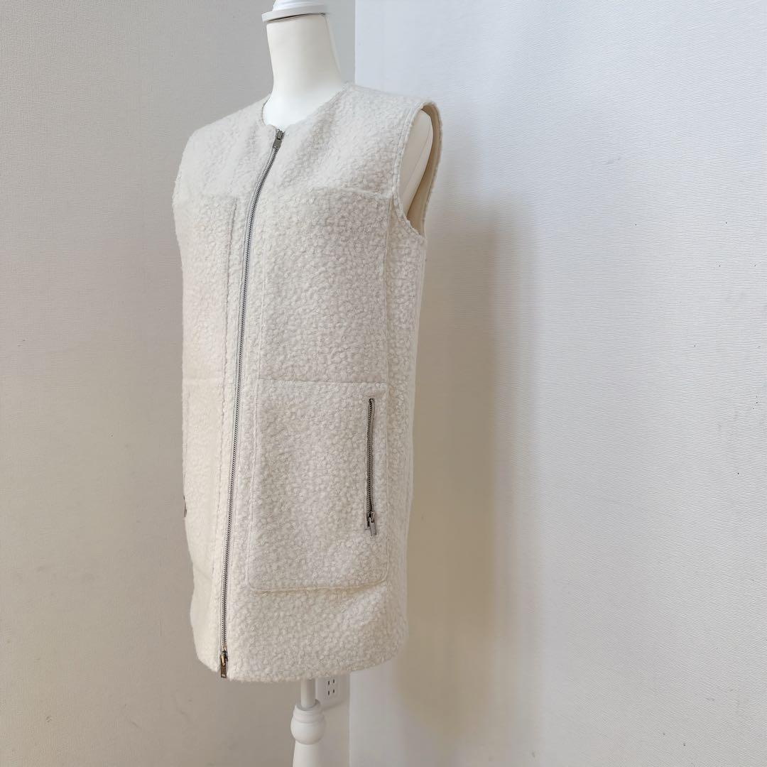 theory セオリー　アイボリー ボア風 ジップアップベスト　ジレ S 9号