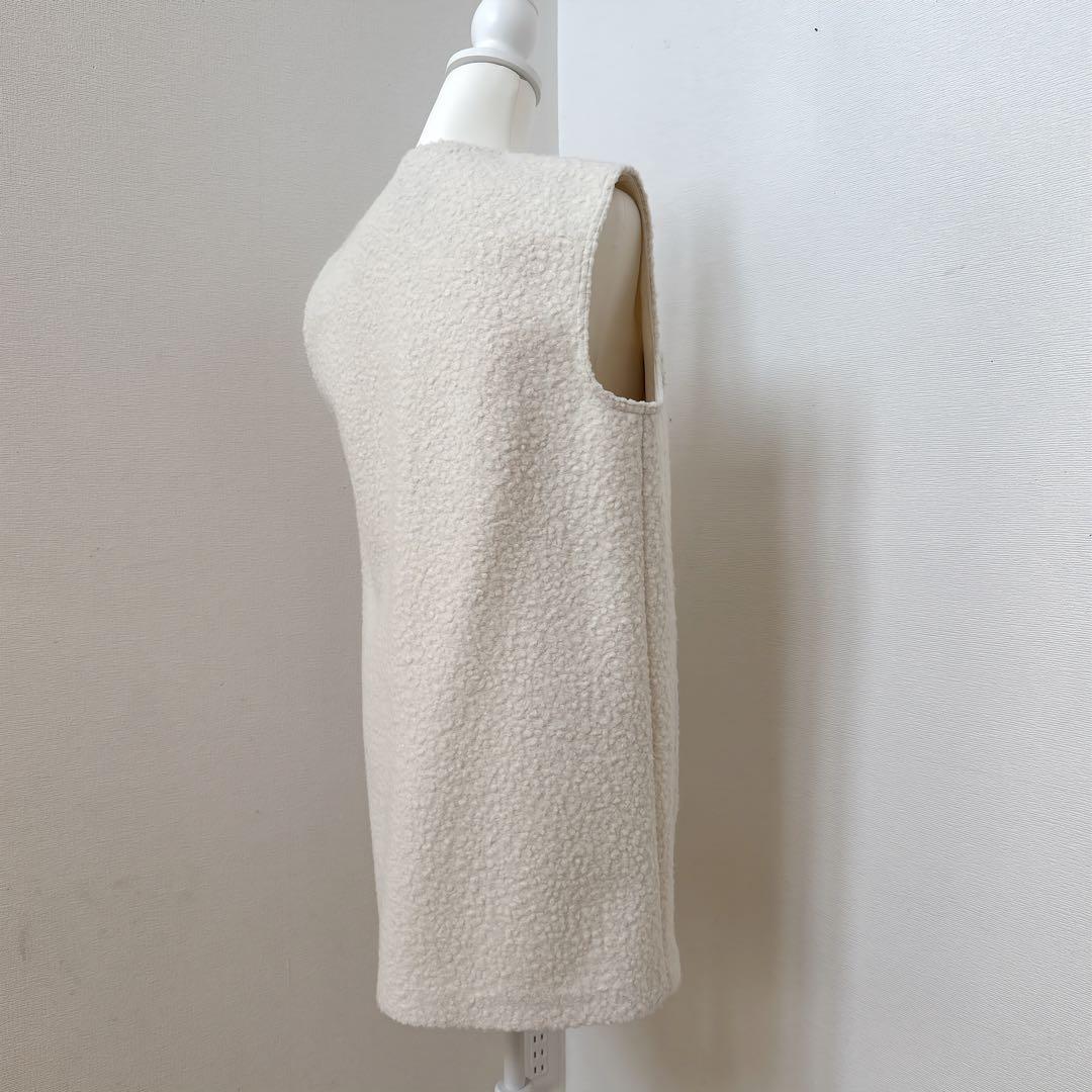 theory セオリー　アイボリー ボア風 ジップアップベスト　ジレ S 9号