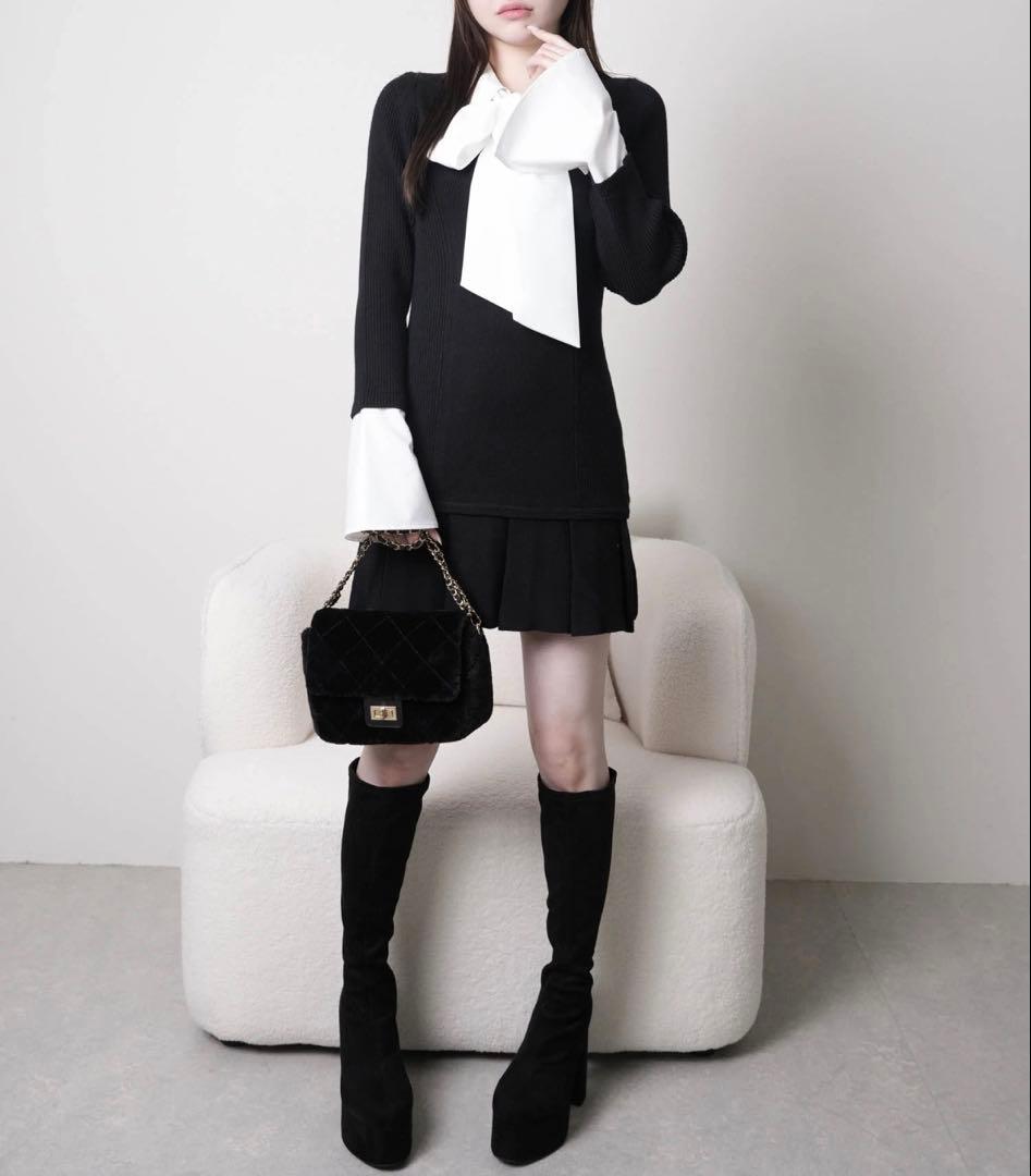 フロントZIPニットプリーツワンピース