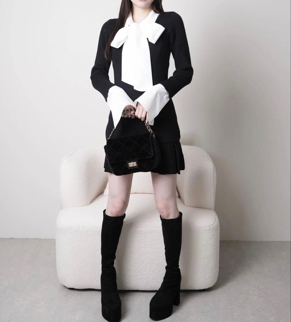 フロントZIPニットプリーツワンピース