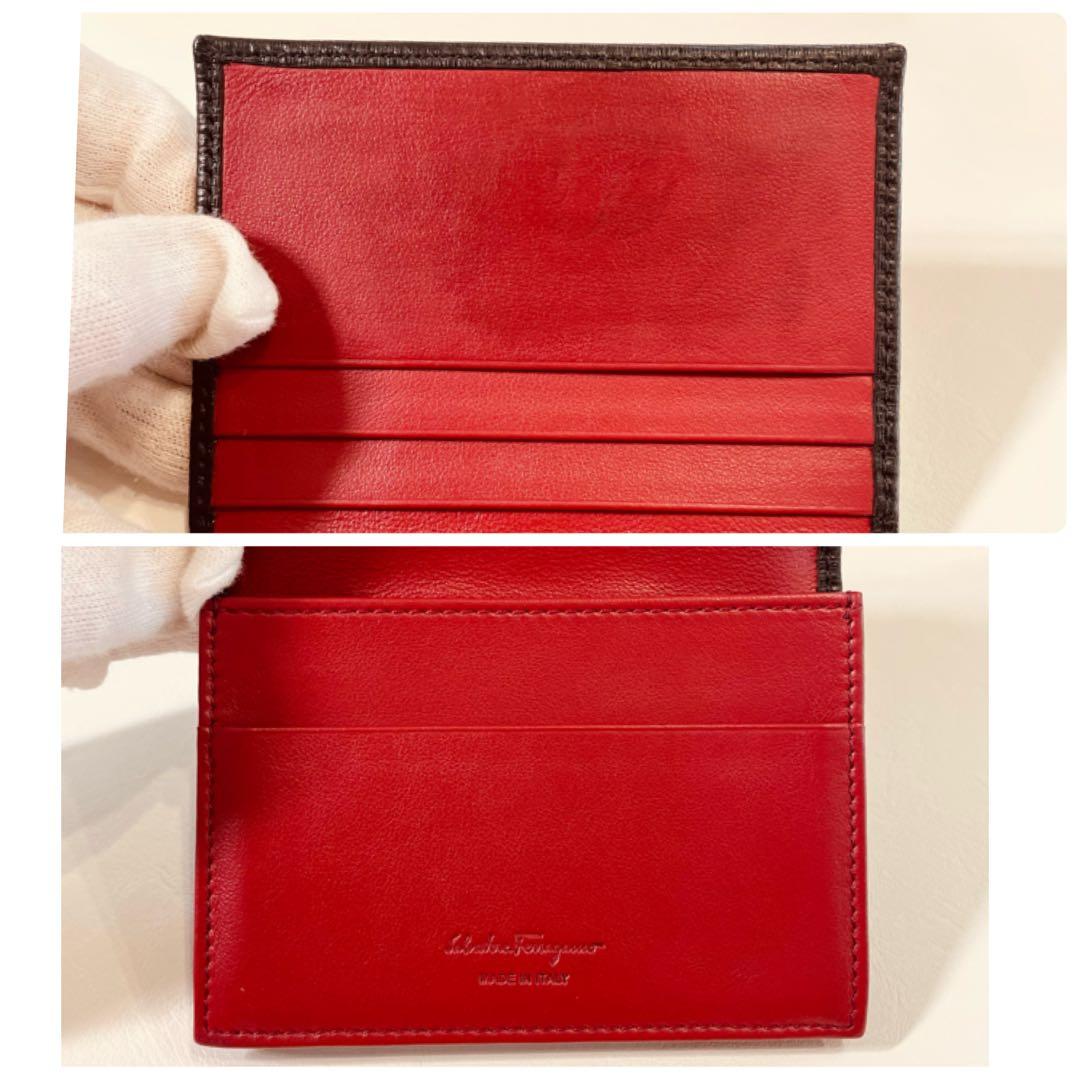 美品　フェラガモ　ガンチーニ　名刺入れ　黒　赤　カードケース　パスケース