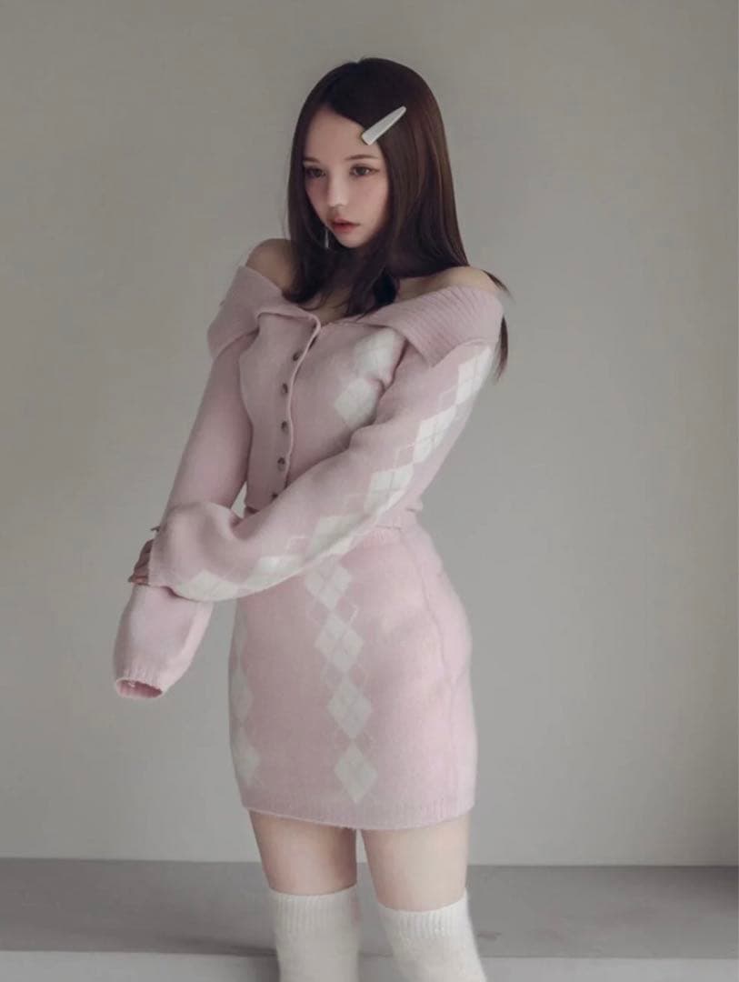 スカート Andmary Dona argyle knit set up