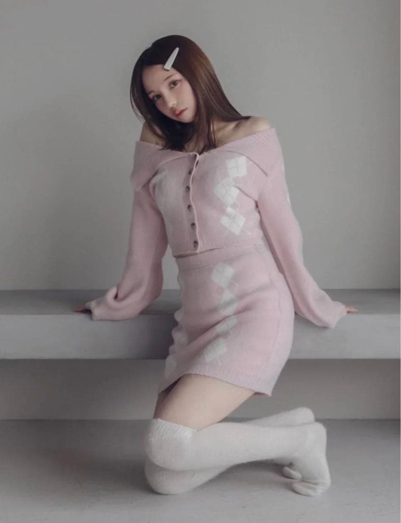 スカート Andmary Dona argyle knit set up