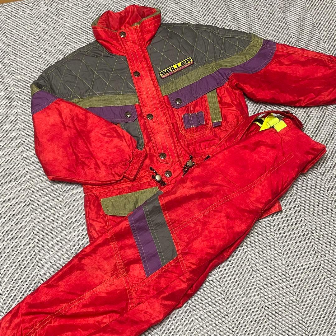 【年代物・レア】SEILLER スキースノボウェア セットアップ　レッド　L