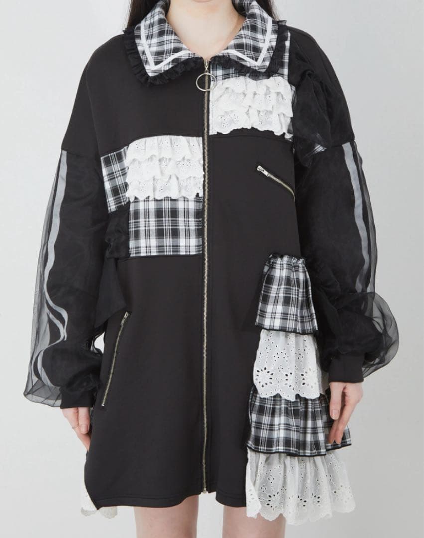 Jamie エーエヌケー リボンパッチワークワークパーカー ブラック