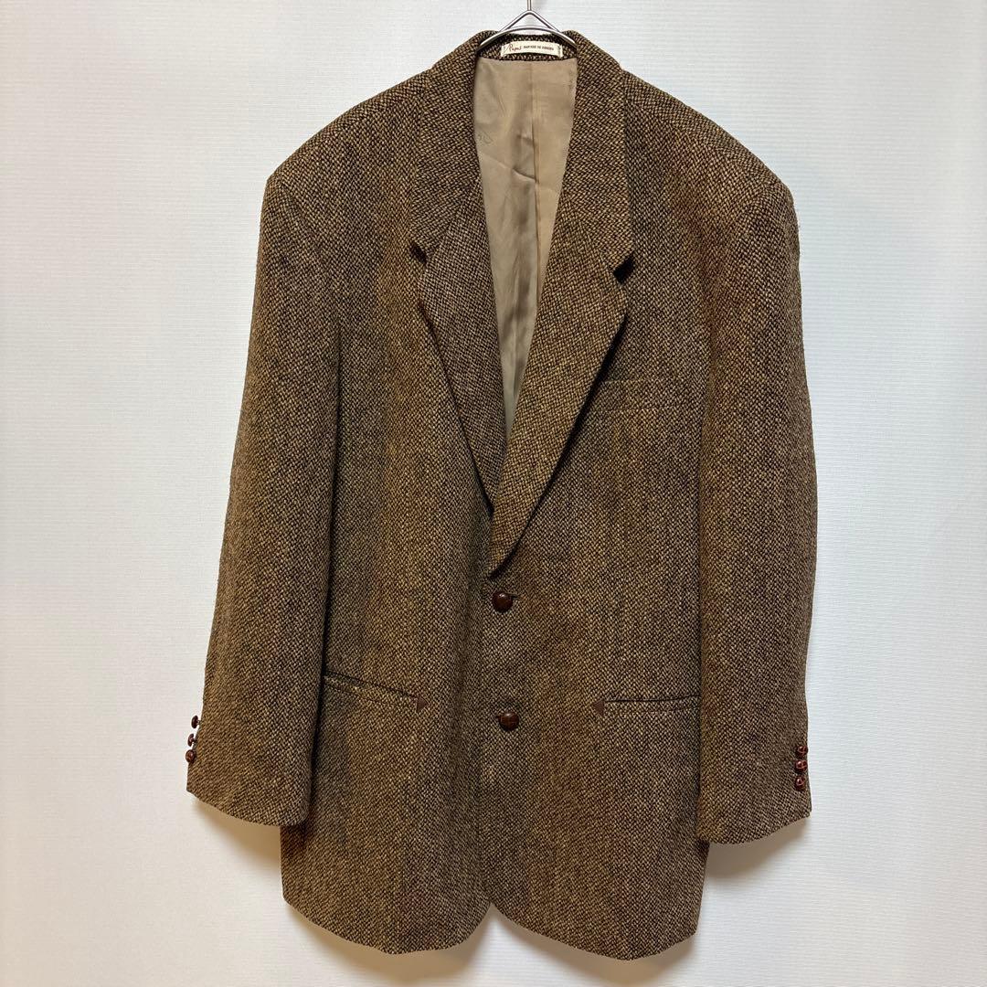パパス　Papas ハリスツイード　2Bジャケット　L48 ブラウン