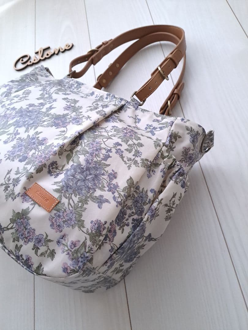 新春お買い得１点のみ　セリーヌ　ブルー　3共布ショルダー紐付　タック入通勤バッグ