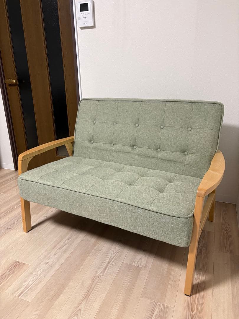 2人掛けソファ天然木フレームのコンパクトソファ 布張りタイプ