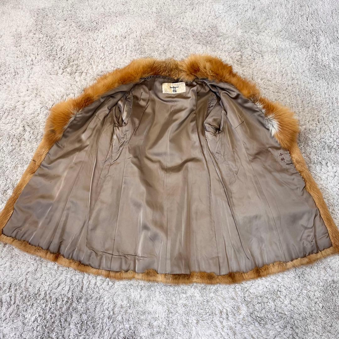 フォックス リアルファー コート ボリューム襟 毛皮 毛並み良好 レッドブラウン