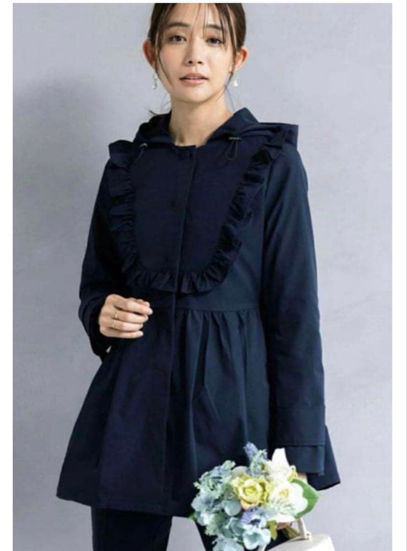 アメノチハレ　フリルヨークコート　ネイビー　フリーサイズ