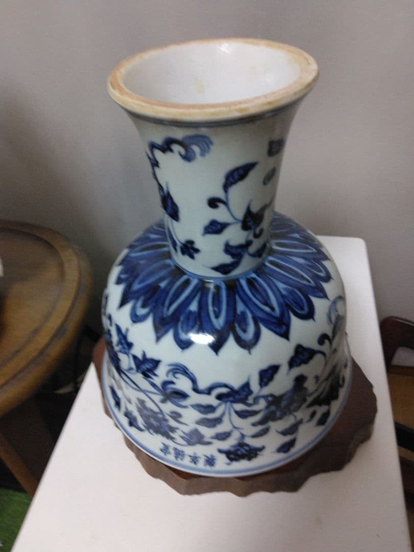 中国美術青花牡丹紋高足碗