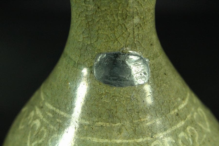 古美術 高麗 青磁 花紋 瓶 李朝(K-A620)