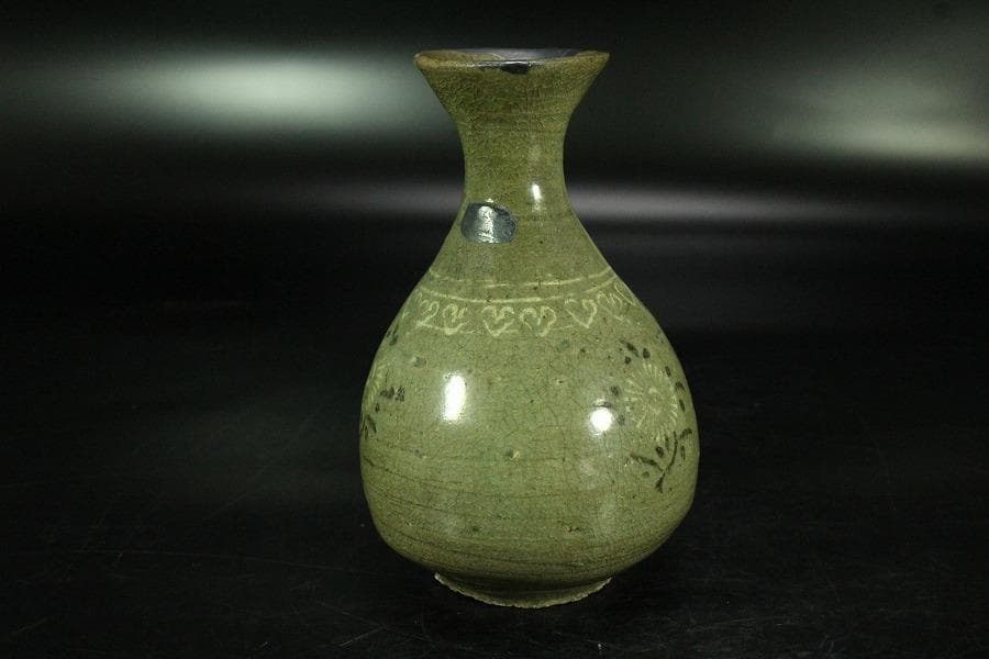 古美術 高麗 青磁 花紋 瓶 李朝(K-A620)