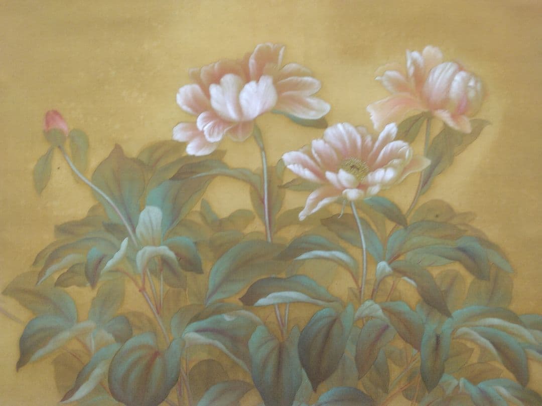 横尾芳月「ぼたん」絹本　掛軸